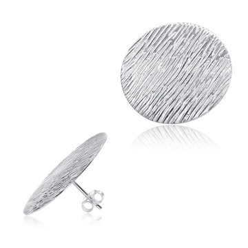 Textured Disc Circle Silver Ear Stud STS-5612
